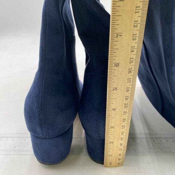Navy Women Almond Toe Knee High Boots with Partial Zipper Stretchy Long Boot - Picture 3 of 7